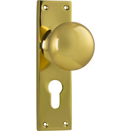 Out of Stock: ETA Mid March - Tradco Victorian Knob on Long Backplate Euro Polished Brass 1035E