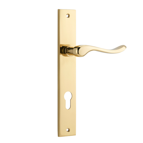 Iver Stirling Door Lever on Rectangular Backplate Euro Polished Brass 10420E85