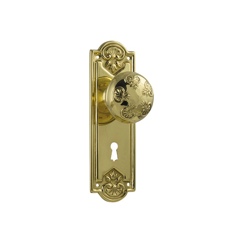 Out of Stock: ETA Mid August - Tradco Nouveau Door Knob on Backplate Lock Polished Brass 1054