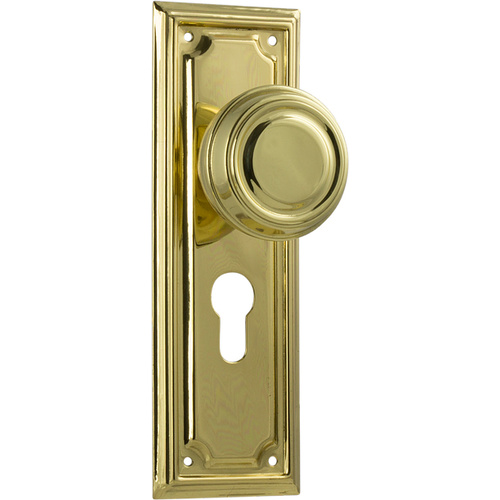 Restocking Soon: ETA Early May - Tradco Edwardian Door Knob on Rectangular Backplate Euro Polished Brass 1056E