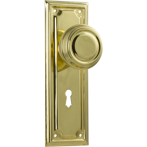 Tradco Edwardian Door Knob on Rectangular Backplate Lock Polished Brass 1057