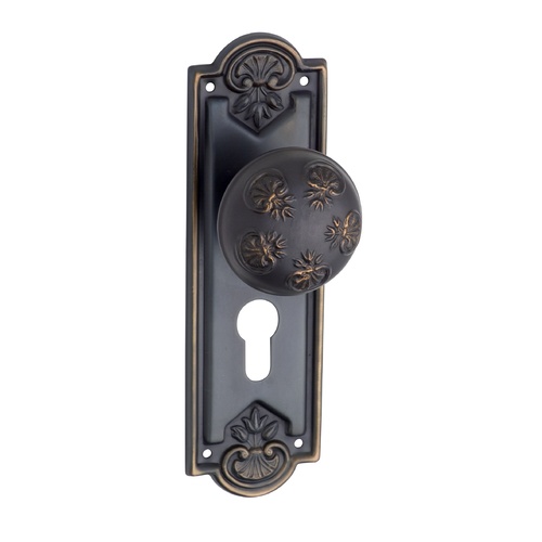 Tradco Nouveau Door Knob on Backplate Euro Antique Copper 1063E