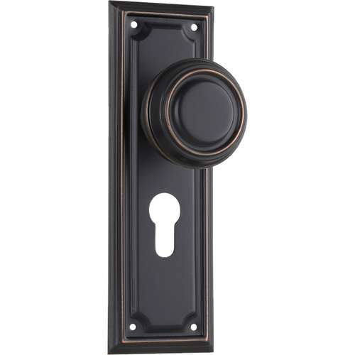 Tradco Edwardian Door Knob on Rectangular Backplate Euro Antique Copper 1066E