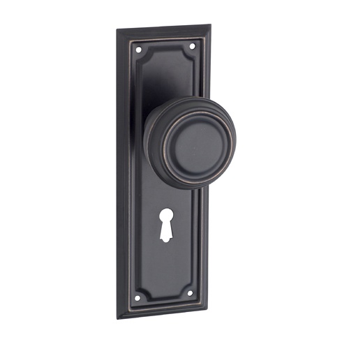 Tradco Edwardian Door Knob on Rectangular Backplate Lock Antique Copper 1067