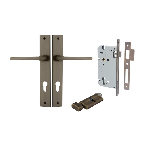 Iver Baltimore Door Lever on Rectangular Backplate Entrance Kit Key/Thumb Signature Brass 