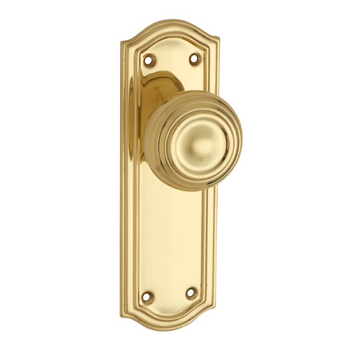 Tradco Kensington Door Knob on Backplate Passage Polished Brass 1072