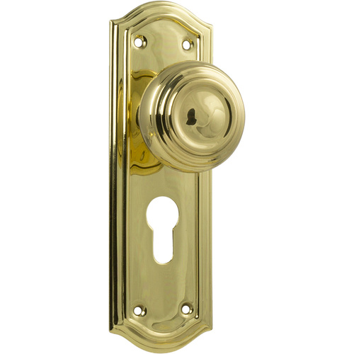 Tradco Kensington Door Knob on Backplate Euro Polished Brass 1072E