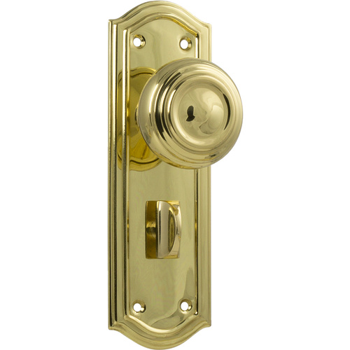 Tradco Kensington Door Knob on Backplate Privacy Polished Brass 1072P