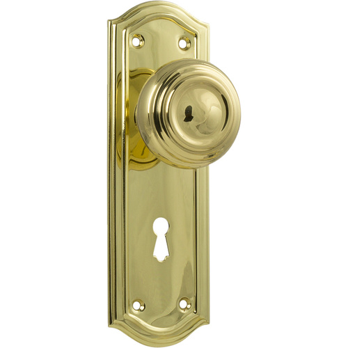 Tradco Kensington Door Knob on Backplate Lock Polished Brass 1073