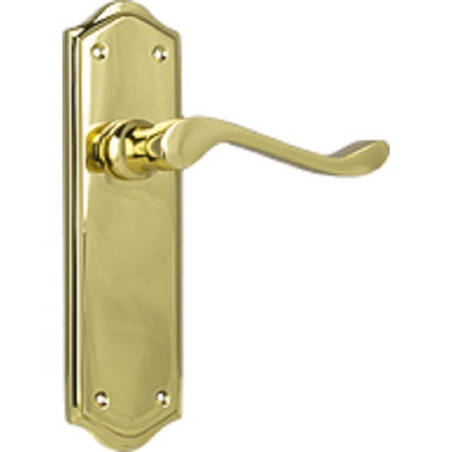 Tradco Henley Door Lever on Shouldered Backplate Passage Polished Brass 1074