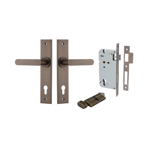 Iver Bronte Door Lever Handle on Chamfered Backplate Entrance Kit Key/Thumb Signature Brass 