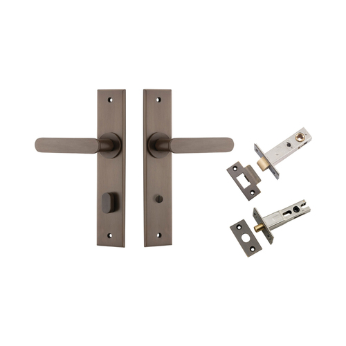Iver Bronte Door Lever Handle on Chamfered Backplate Privacy Kit with Turn Signature Brass 
