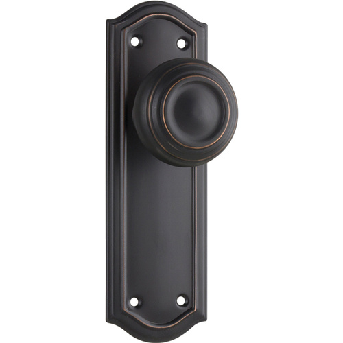 Restocking Soon: ETA Mid May - Tradco Kensington Door Knob on Backplate Passage Antique Copper 1082