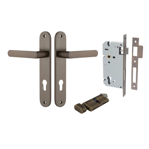 Iver Osaka Door Lever Handle on Oval Backplate Entrance Kit Key/Thumb Signature Brass 10864KENTR60KT