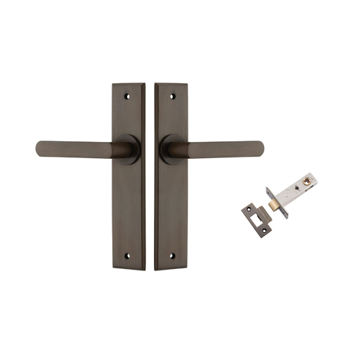 Iver Osaka Door Lever Handle on Chamfered Backplate Passage Kit Signature Brass 10868KPASS60