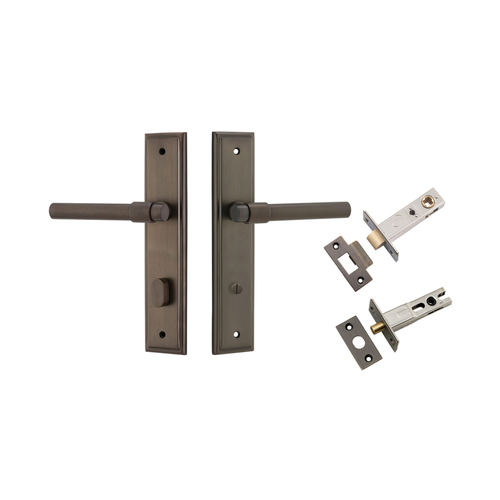 Iver Helsinki Door Lever on Stepped Backplate Privacy Kit with Turn Signature Brass 10902KPRIV60