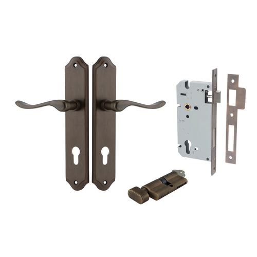 Iver Stirling Door Lever Handle on Shouldered Backplate Entrance Kit Key/Thumb Signature Brass