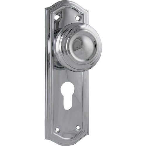 Restocking Soon: ETA End April - Tradco Kensington Door Knob on Backplate Euro Chrome Plated 1092E