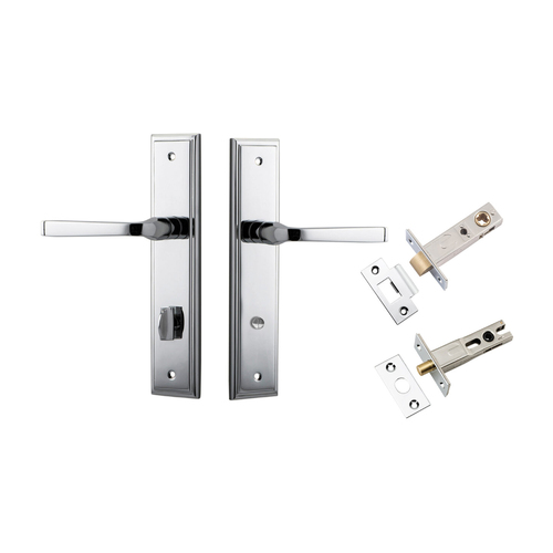 Iver Annecy Door Lever on Stepped Backplate Privacy Kit with Turn Polished Chrome 11744KPRIV60