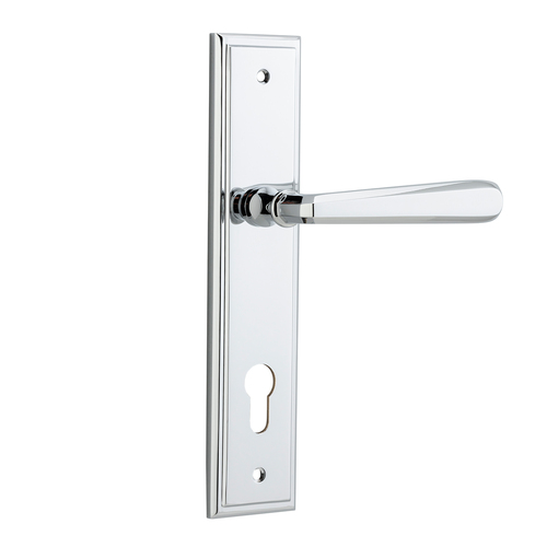 Iver Copenhagen Lever Handle on Stepped Backplate Euro Polished Chrome 11878E85
