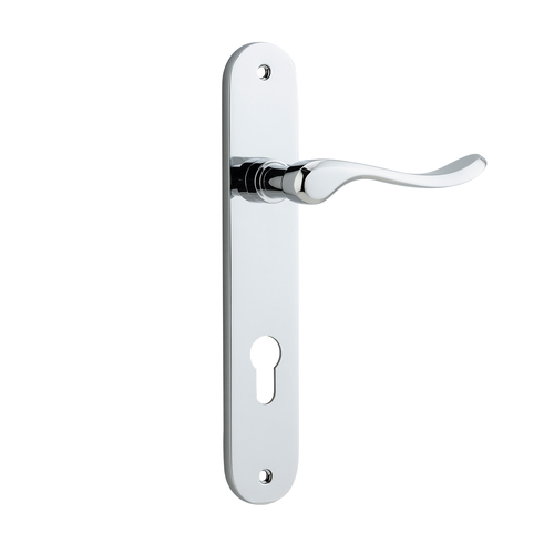 Iver Stirling Door Lever Handle on Oval Backplate Euro Polished Chrome 11924E85