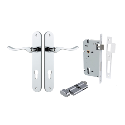 Iver Stirling Door Lever Handle on Oval Backplate Entrance Kit Key/Thumb Polished Chrome 