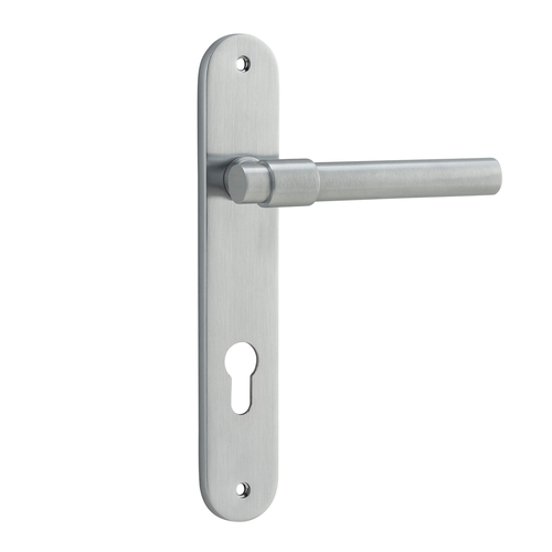 Iver Helsinki Door Lever Handle on Oval Backplate Euro Brushed Chrome 12400E85