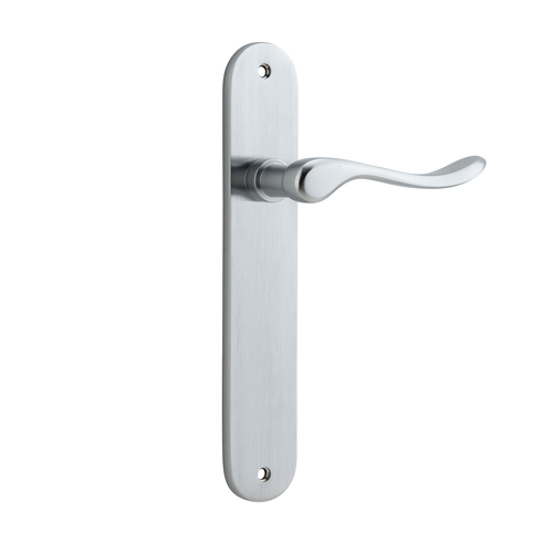 Iver Stirling Door Lever Handle on Oval Backplate Passage Brushed Chrome 12424