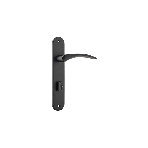 Iver Oxford Door Lever Handle on Oval Backplate Privacy 85mm Matt Black 12728P85