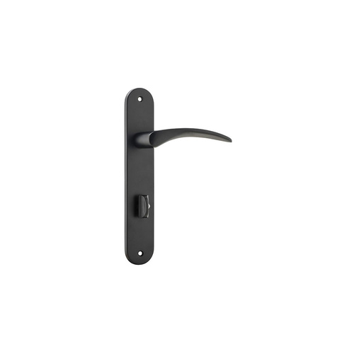 Restocking Soon: ETA End March - Iver Oxford Door Lever Handle on Oval Backplate Privacy 85mm Matt Black 12728P85