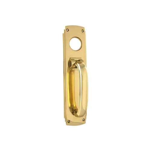 Out of Stock: ETA Mid June - Tradco 1297PB Deco Pull Handle / Knocker Cylinder Hole Polished Brass 240x60mm