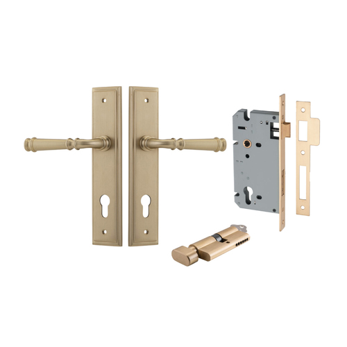 Iver Verona Door Lever on Stepped Backplate Entrance Kit Key/Thumb Brushed Brass 13242KENTR60KT