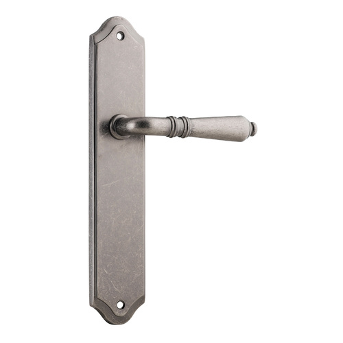 Iver Sarlat Lever Handle on Shouldered Backplate Passage Distressed Nickel 13712