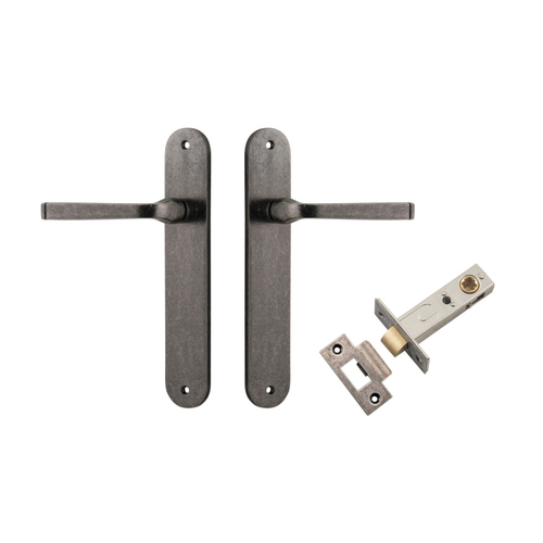 Iver Annecy Door Lever on Oval Backplate Passage Kit Distressed Nickel 13732KPASS60