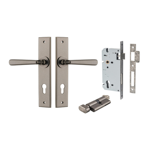 Iver Copenhagen Door Lever on Chamfered Backplate Entrance Kit Key/Thumb Distressed Nickel 