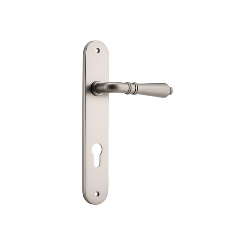Iver Sarlat Door Lever Handle on Oval Backplate Euro Satin Nickel 14724E85