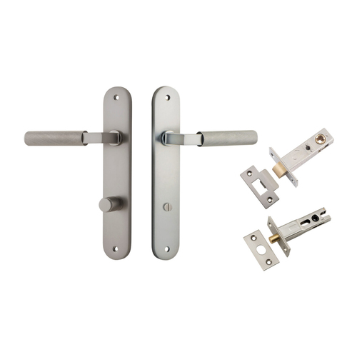 Iver Brunswick Door Lever Handle on Oval Backplate Privacy Kit Satin Nickel 14768KPRIV60