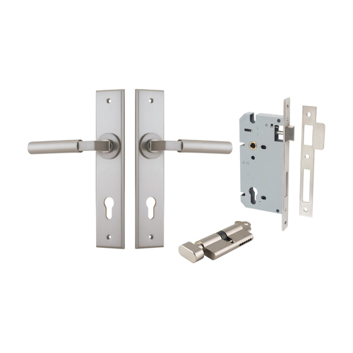 Iver Berlin Door Lever on Chamfered Backplate Entrance Kit Key/Thumb Satin Nickel 14794KENTR60KT
