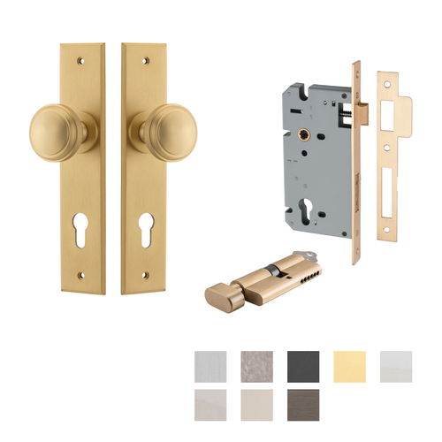 Iver Paddington Door Knob on Chamfered Backplate Entrance Kit Key/Thumb - Available in Various Finishes