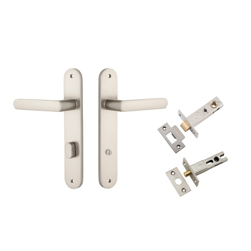 Iver Osaka Door Lever on Oval Backplate Privacy Kit with Turn Satin Nickel 14864KPRIV60