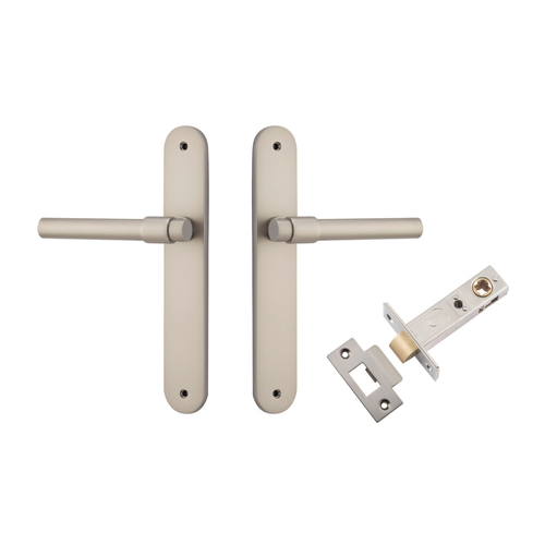 Iver Helsinki Door Lever Handle on Oval Backplate Passage Kit Satin Nickel 14900KPASS60