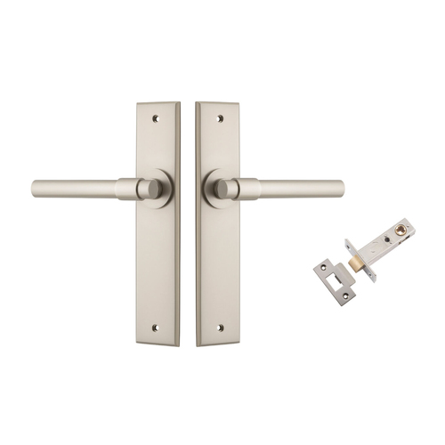 Iver Helsinki Door Lever Handle on Chamfered Backplate Passage Kit Satin Nickel 14904KPASS60