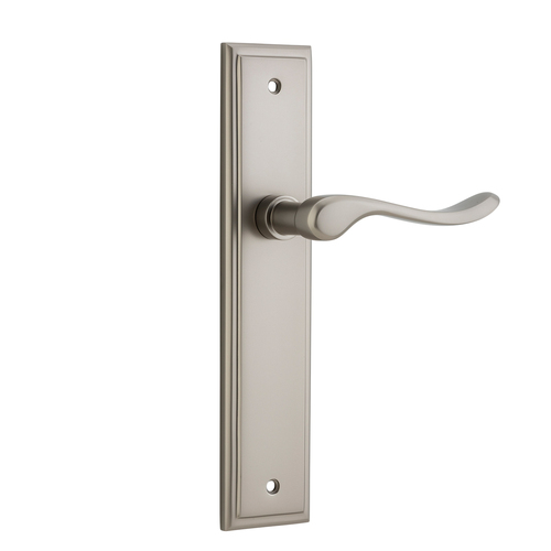 Iver Stirling Door Lever on Stepped Backplate Passage Satin Nickel 14926