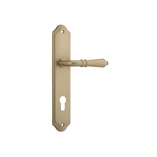 Iver Sarlat Door Lever on Shouldered Backplate Euro 85mm Brushed Brass 15212E85