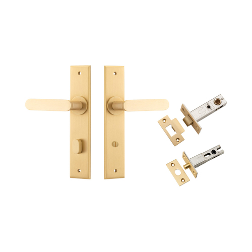 Iver Bronte Door Lever Handle on Chamfered Backplate Privacy Kit with Turn Brushed Brass 