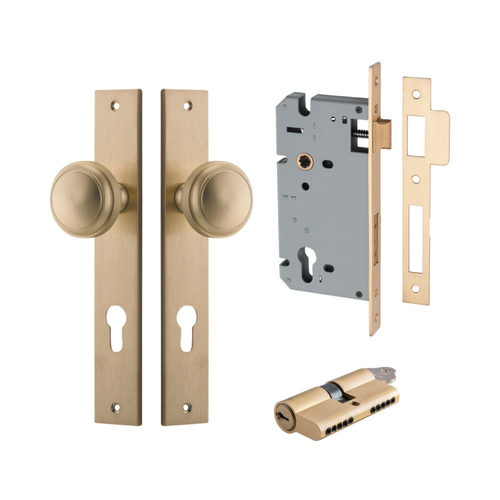 Iver Paddington Door Knob on Rectangular Backplate Entrance Kit Key/Key Brushed Brass 15320KENTR60KK