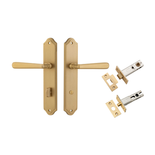 Iver Copenhagen Door Lever on Shouldered Backplate Privacy Kit with Turn Brushed Brass 15374KPRIV60