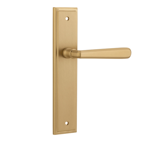 Out of Stock: ETA End September - Iver Copenhagen Lever Handle on Stepped Backplate Passage Brushed Brass 15378