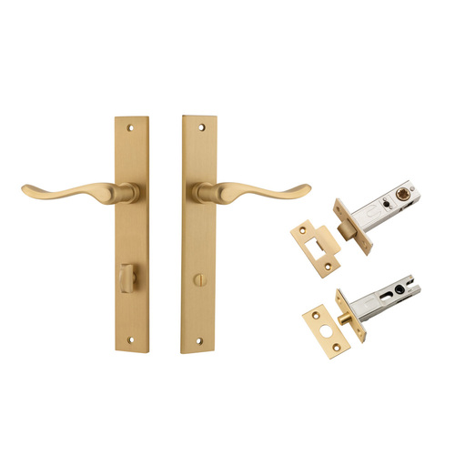 Iver Stirling Door Lever on Rectangular Backplate Privacy Kit with Turn Brushed Brass 15420KPRIV60