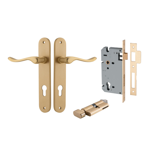 Iver Stirling Door Lever Handle on Oval Backplate Entrance Kit Key/Thumb Brushed Brass 